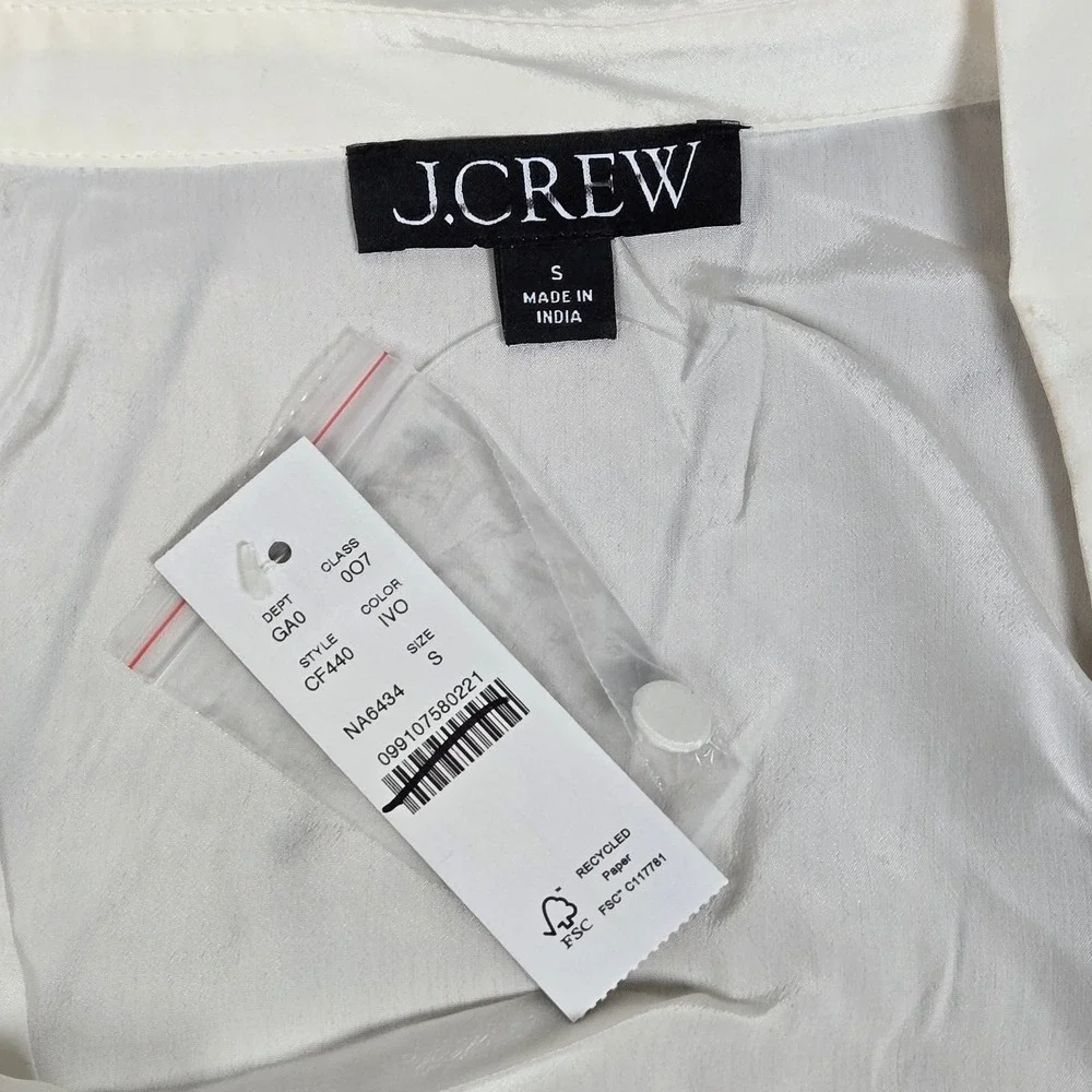 J.Crew Bungalow Popover Shirt Ivory‎ S NWT | Crepe de Chine V-Neck Blouse